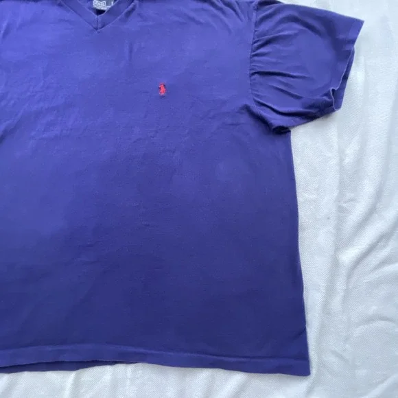 Polo Ralph Lauren Shirt Mens LARGE Purple V-Neck RED Pony Logo T-Shirt Casual - Picture 8 of 13